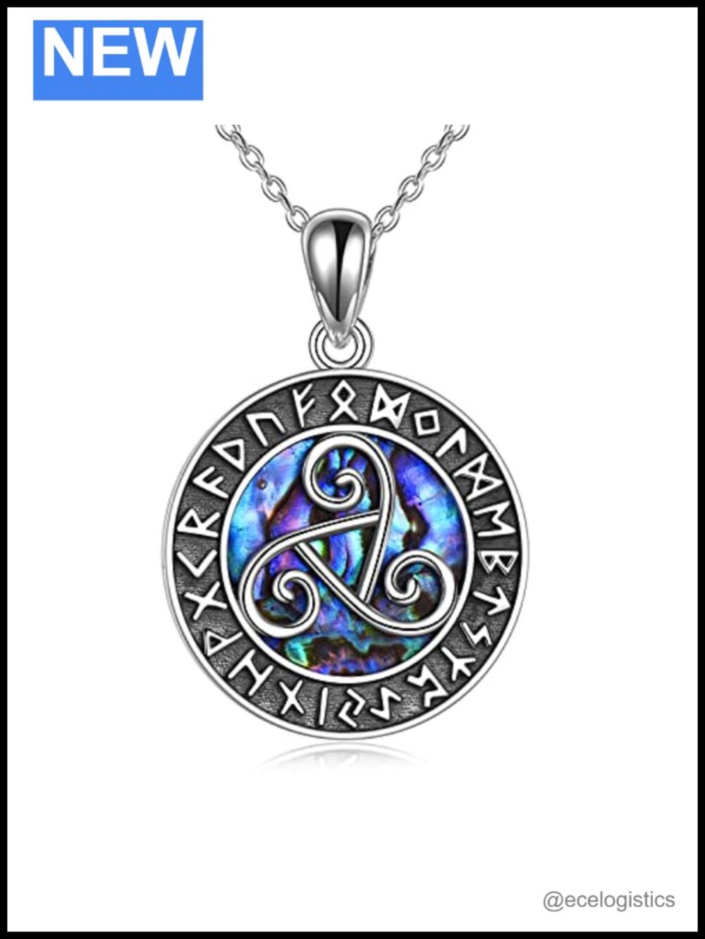 Sterling Silver Viking Triskele Necklace Runes Triple Spiral Pendant Celtic